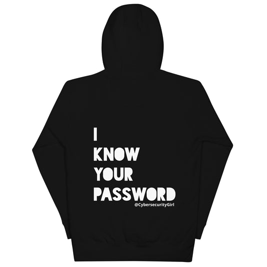 "I Know Your Password" Unisex Hoodie- White Bold Font- 9 Color Options